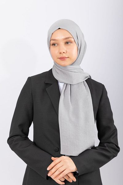 hijabchi Ασημί Γκρι Φυσικό Κρεπ Σάλι
