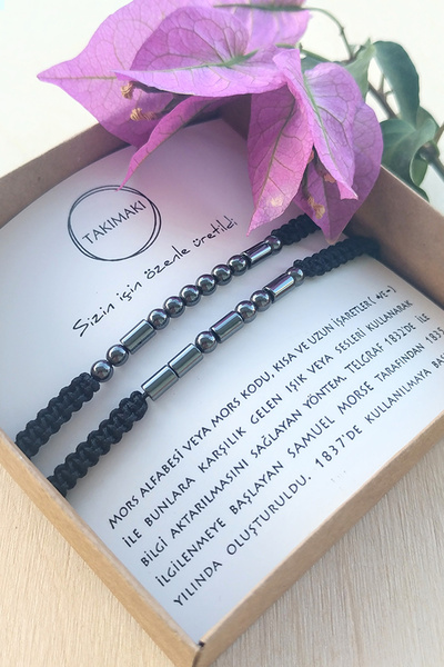TAKIMAKI Mors Alfabesi Bileklik Isimli Bileklik Hematit Doğal Taş Bileklik Ma...