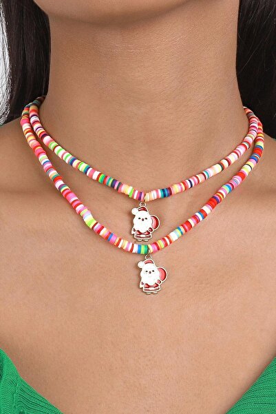 New Obsessions Yılbaşı Kolye Fimo Boncuklu Noel Baba Charm Sallantılı Kolye 2'li