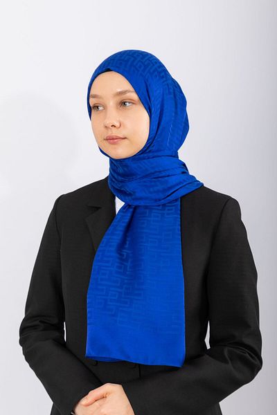 hijabchi Εισαγόμενο Ιταλικό Σατέν Ζακάρ Γεωμετρικό - Σαξ Μπλε