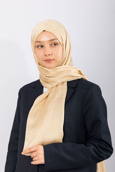 hijabchi Εισαγόμενο Silky Jacquard Geometric - Χρυσοκίτρινο