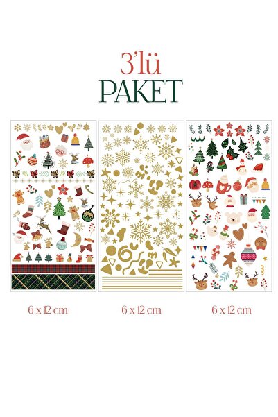 Flash Tattoos® Yılbaşı Noel Christmas Kış Desenler Tırnak Dövmesi 3'lü Paket