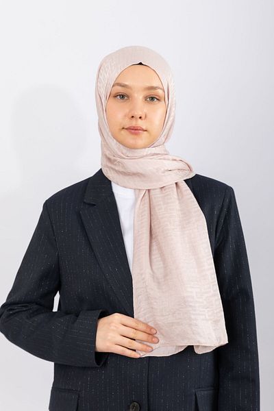 hijabchi Εισαγόμενο Μεταξωτό Jacquard Γεωμετρικό - Μπεζ-Πούδρα