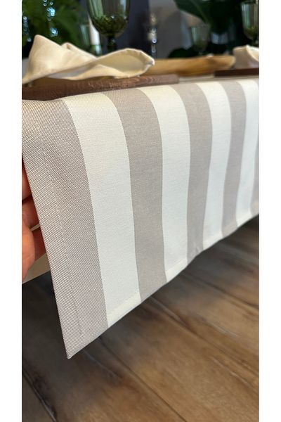 Decamor home Μπεζ ριγέ λινό Runner Ανέμελος ανθεκτικός στους λεκέδες