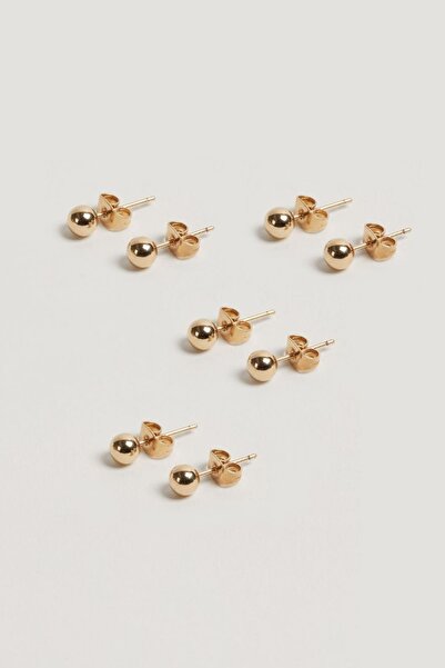 New Obsessions 8'li Altın Kaplama Top Çivi Küpe Seti