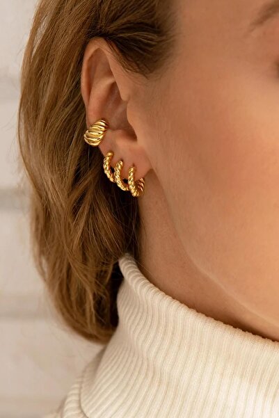 New Obsessions Vintage Burgulu Altın Kaplama Sıkıştırmalı Kıkırdak Küpesi