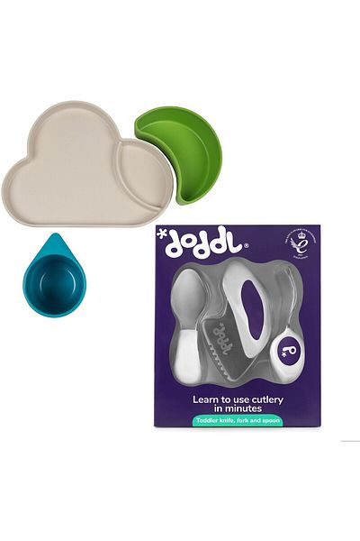 DODDL Indigo and 3-Piece Bamboo Set - Fork Spoon Knife Set Supporting Accessory Food Blue /Green