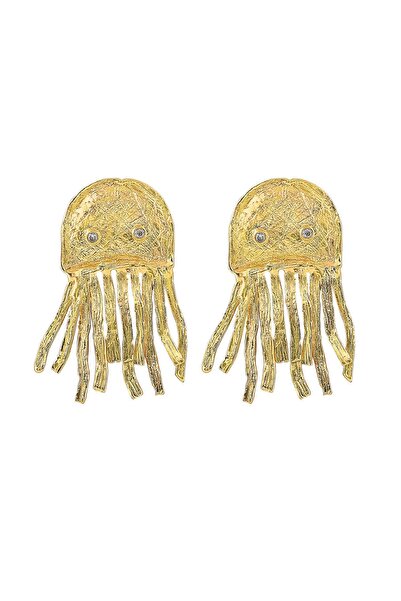 New Obsessions Artisan Jellyfish Denizanası Detaylı Altın Kaplama Küpe
