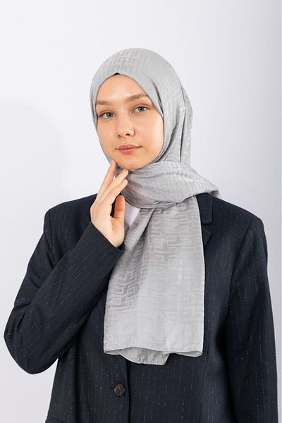 hijabchi Imported Silky Jacquard Shawl Geometric - Silver Gray