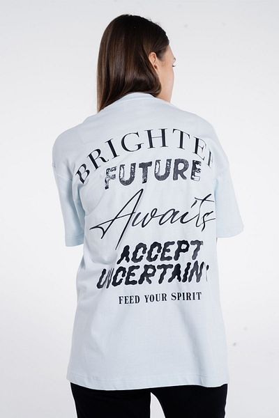 Friday Offset Tricou Deka pentru femei Ice Blue, 100% bumbac, cu decolteu rotund, extra oversize