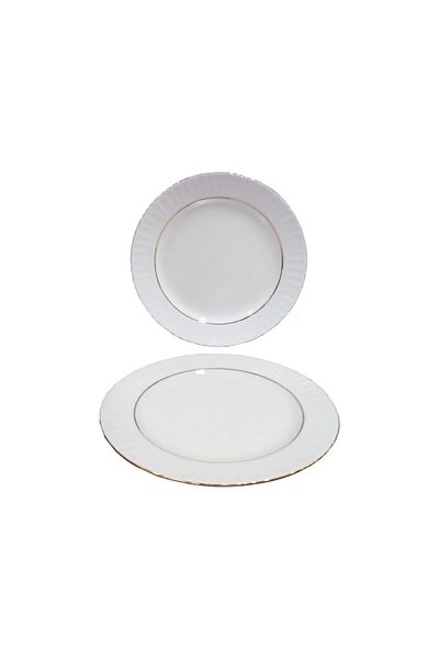 FAYA HOME Güral Porcelain Mother of Pearl Gilded 20 cm Plain Serving Dessert Plate - 12 Pieces