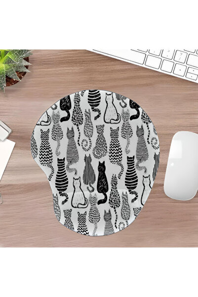 UcuruStore Μαύρο και άσπρο Ριγέ Kedil Cats Oval Mouse Pad με στήριγμα καρπού ...