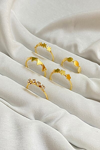 KOBA 5'Li Altın Kaplama Kadın Yüzük Seti