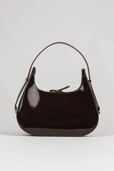 Çantacımstore Baguette-Tasche aus bitterbraunem Lackleder für Damen, Cherry Bag (große Größe) 722024