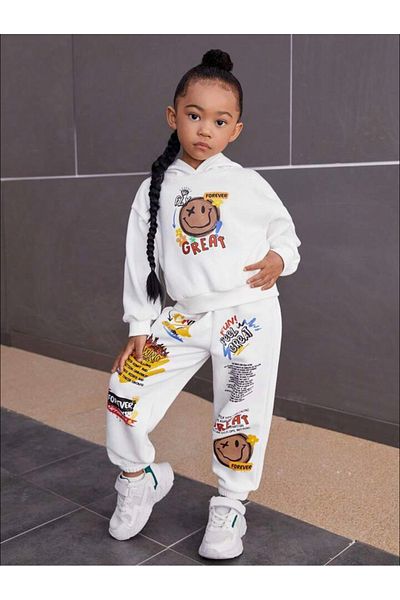 ALİKA Kids Girls Great Printed Top and Bottom Tracksuit Set