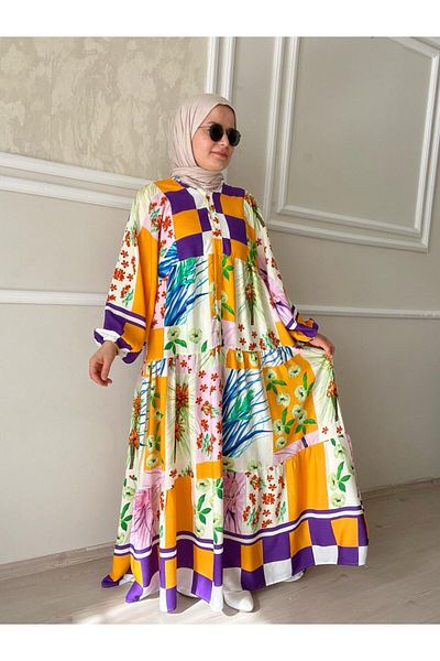 gül sezgin butik WOMEN RABIE BOHEM MODEL FLOWER PATTERNED DRESS