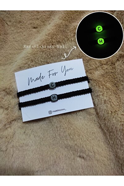 MADEFORYOUU Karanlıkta Parlayan 2'li Harf Örgü Bileklik / 2'li Sevgili Bilekl...