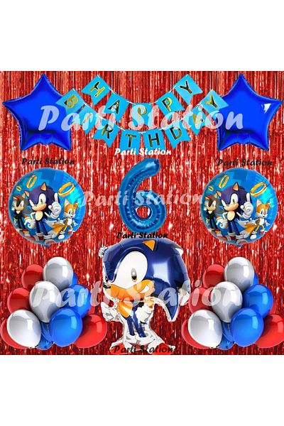 Parti Station Fox Sonic Balloon Set 6 Years Old Fox Sonic Concept Birthday Party Navy Blue Numeral Balloon Set