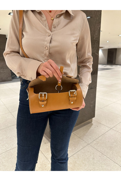 Leather Anatolia Hakiki Deri Kadın Omuz Çantası, Deri Silindir El Çantası, Kadın Çapraz Çanta, Taba, Siyah,Bordo,Mavi