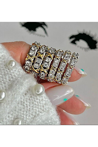 JELLY خاتم نسائي من الفولاذ الفضي اللون X موديل درجة أولى من حجر الزركون Vip (8 مقاسات)