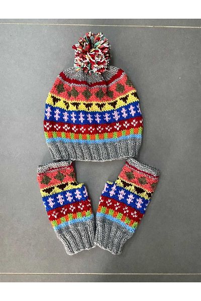 MESKSTORE Fingerless Gloves Beanie Set