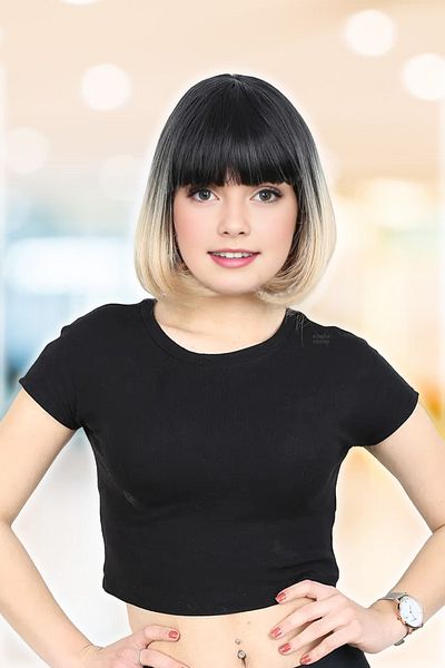 KONAK PERUK Short Blunt Rivet Fiber Synthetic Wig - Black / Honey Foam Ombreli
