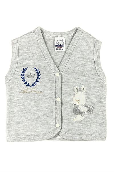 baby kids colors Baby Boy Glitter Prince Teddy Bear Embroidered Organic Cotton 3-6-9 Months Combed Cotton Baby Vest - Gray