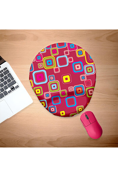 UcuruStore Ροζ οβάλ επιφάνεια ποντικιού με πολύχρωμα τετράγωνα και υποστήριξη...