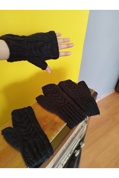 DESEO BOUTIQUE Kadın-erkek Siyah Renk Kesik Parmaklı El Örgüsü Tasarım Aşk-sevgili Eldiveni-iki Çift Eldiven