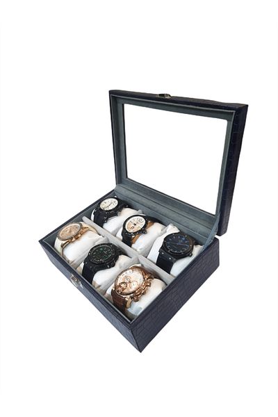 STAND MARKET Watch Box 6 Pieces Dark Blue Crocodile