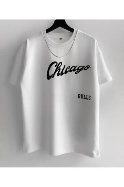 Khione Tricou oversize, 100% bumbac, cu imprimeu Chicago Bulls, unisex