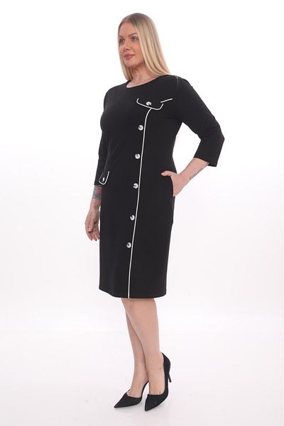 etselements X Modapo Plus Size Μαύρο Φόρεμα - Κουμπί, Ets5302