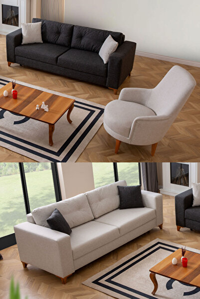 Eymense Kumsal Çekyatlı Sandıklı Koltuk Takımı 3+3+1