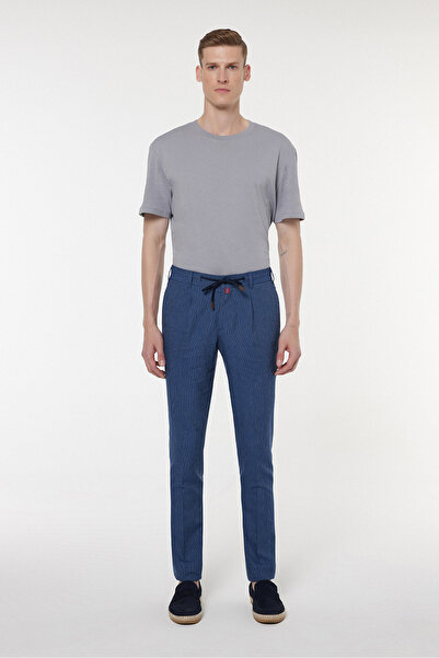 Andrea Nicolotti Pantaloni din țesătură cu dungi bleumarin 2835-1