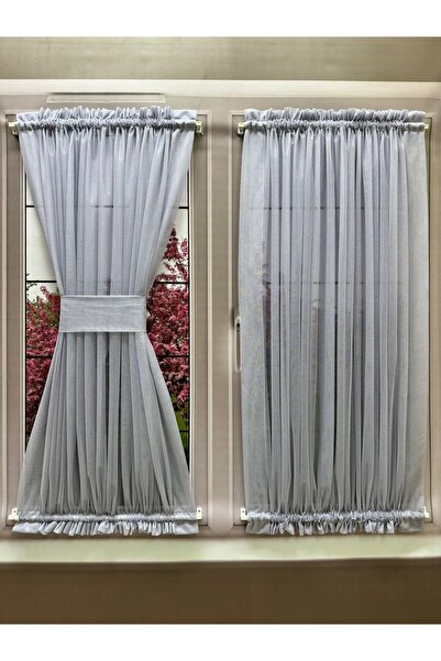 perdealemi Lila Kelebek Briz Çubuklu Perde, Mutfak Kapı Pencere içi Tül Perde ( Çubuklar Dahil )