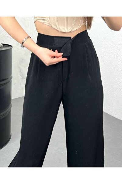 QİSSO Neva Line Жіночі штани-палаццо з еластичною застібкою, чорні