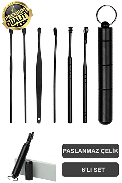 Uniquem Siyah Hijyenik Tüplü 7 Parça Çelik Kulak Temizleme Temizleyici Kulak ...