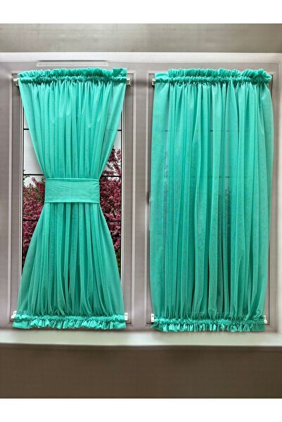 perdealemi Turkuaz Kelebek Briz Çubuklu Perde, Mutfak Kapı Pencere içi Tül Pe...