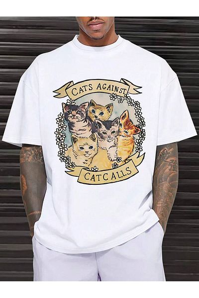 Jose Clothing Μπλουζάκι Unisex Λευκό εμπριμέ από οργανικό βαμβάκι Oversize Cut