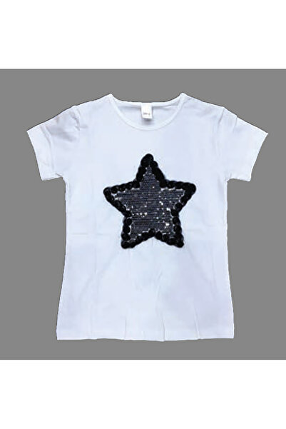 nacar çarşı Κοριτσίστικο κοντομάνικο μπλουζάκι με παγιέτες και σχέδιο αστεριώ...