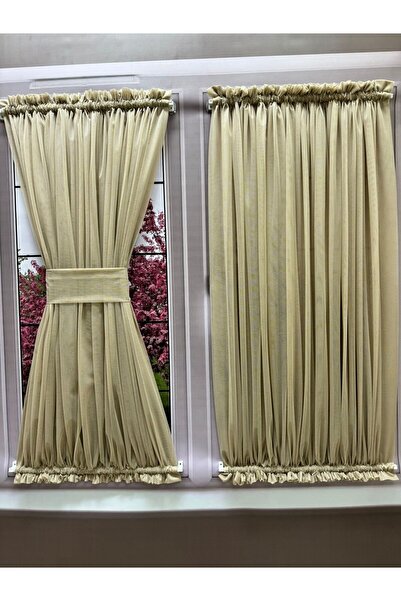 perdealemi BEJ Kelebek Briz Çubuklu Perde, Mutfak Kapı Pencere içi Tül Perde ...