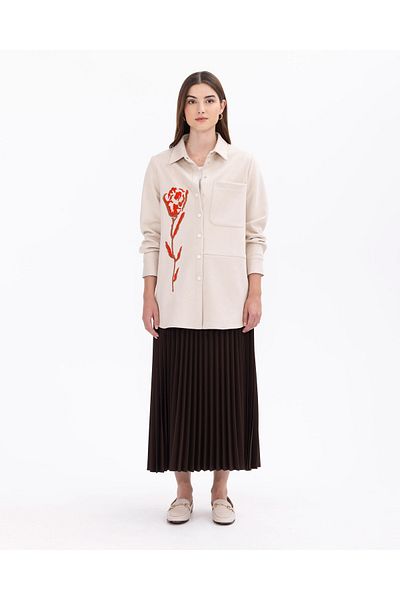 SEÇİL PLEATED ELASTIC WAIST SKIRT - BROWN