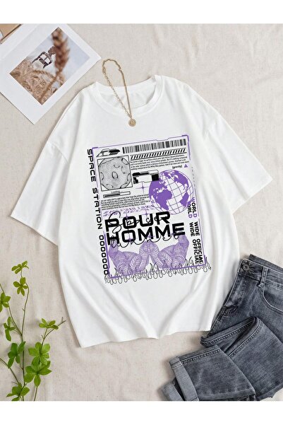 Jose Clothing Μπλουζάκι Unisex Λευκό εμπριμέ από οργανικό βαμβάκι Oversize Cut