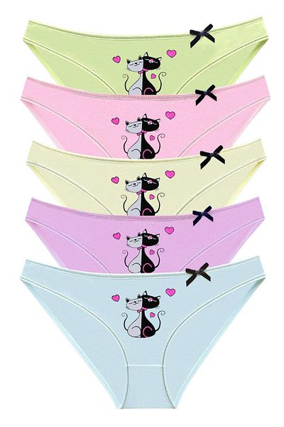 Newlilla 1024 Children's Cat Printed Mix Panties Pack V21