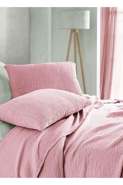 destinyhometex Pink 4 Layer Multi Muslin 100% Cotton Oversize Without Fringe 260x240cm
