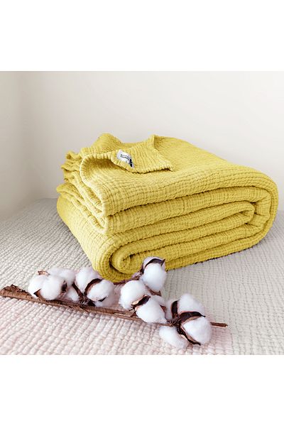 destinyhometex Yellow 4 Layer Multi Muslin 100% Cotton Oversize Without Fringe 260x240cm
