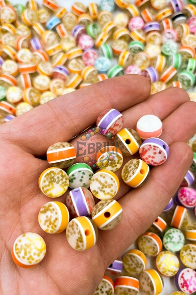 Ebruli Boncuk 11 mm Fosforlu Akrilik Boncuk Renkli 42 Adet Takı Yapımı Bead (50 Gr)