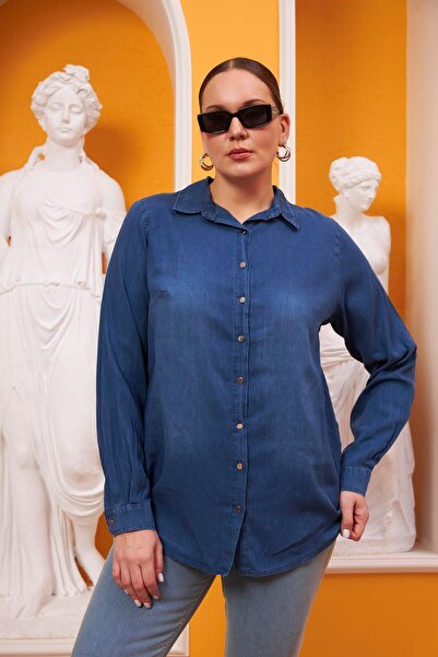 RMG Uzun Kol Büyük Beden Mavi Gömlek