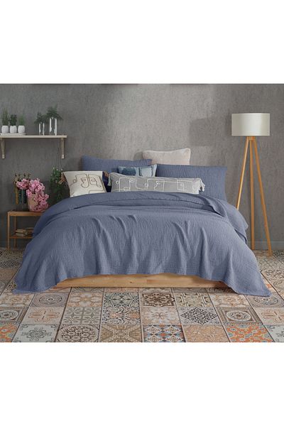 destinyhometex Albastru închis 4 straturi muselină multiplă 100% bumbac King Size fără franjuri 260x240cm