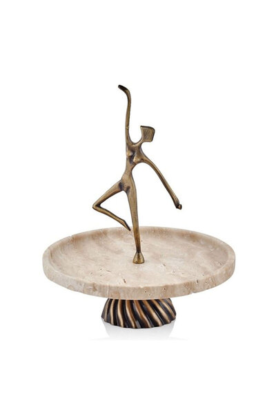 SETABIANCA Evza Mermer Bronz Burgu Ayaklı Balerin Figürlü Traverten Sunumluk/...